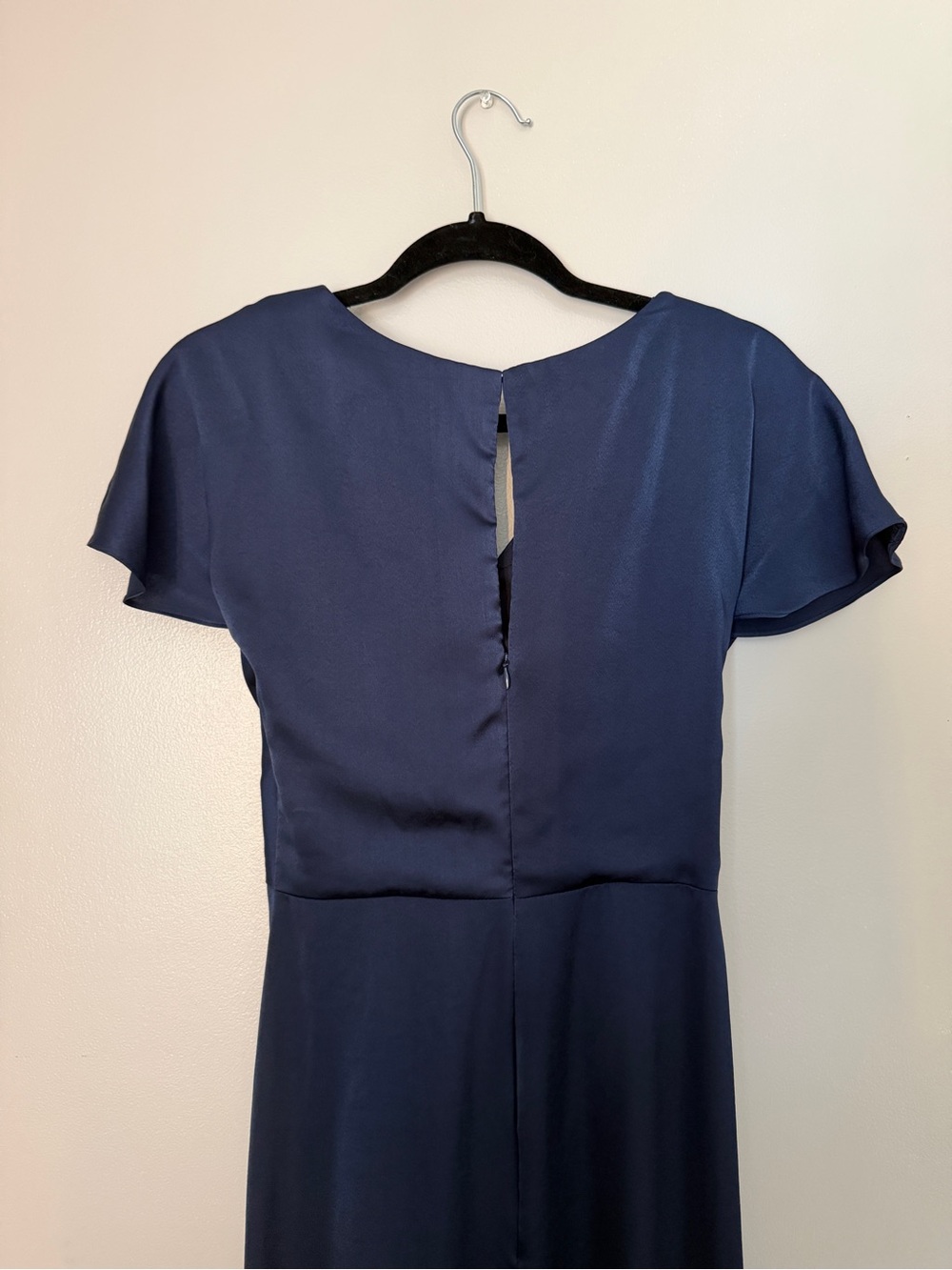 Stacees Dark Navy V-Neck Satin Bridesmaid Dress - Picture 6 of 8